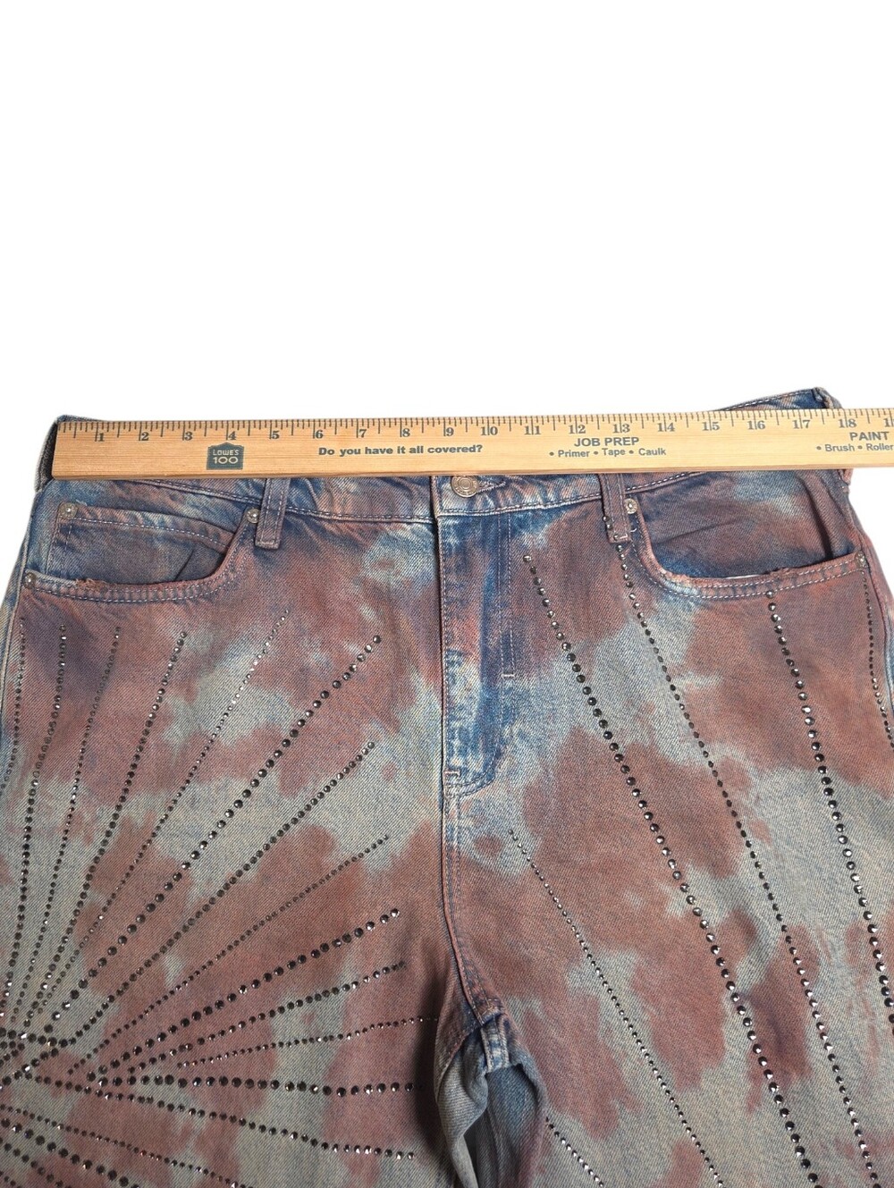 We The Free Aurora Tie Dye Sequin Flare Jeans Mid Rise Y2K Denim 31 NWOT - Picture 10 of 16